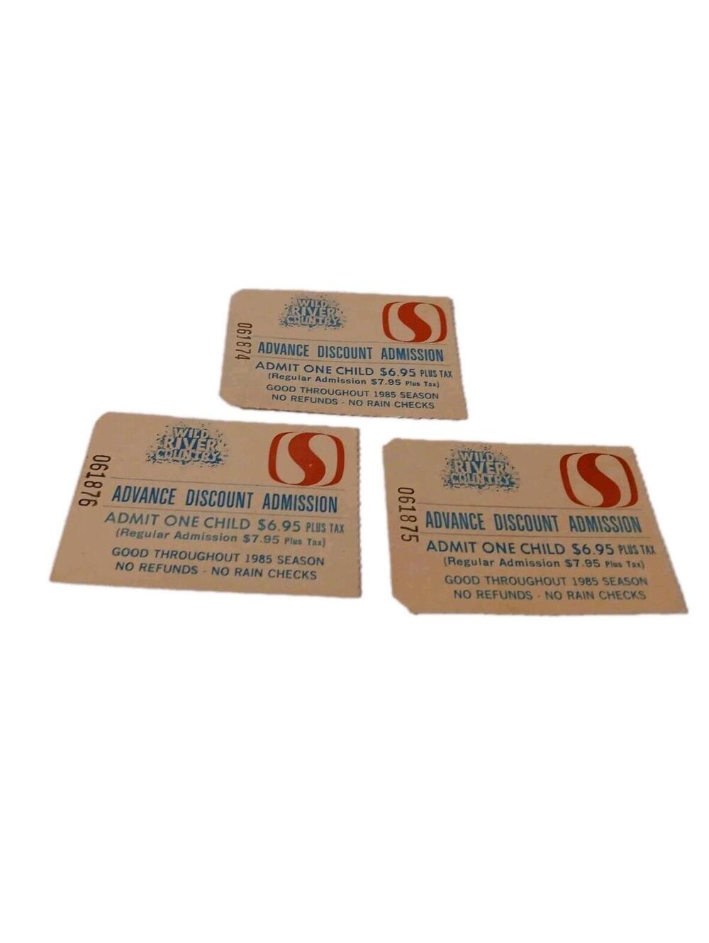Lot Of 3 Vtg Wild River Country Ticket Stubs Arkansas Amusement Park
